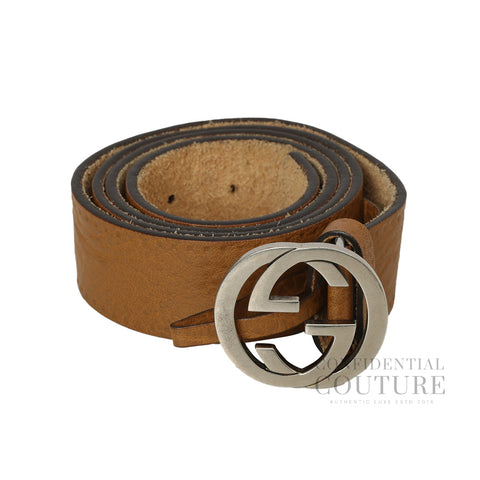 GG Interlocking Tan Leather Belt- 38