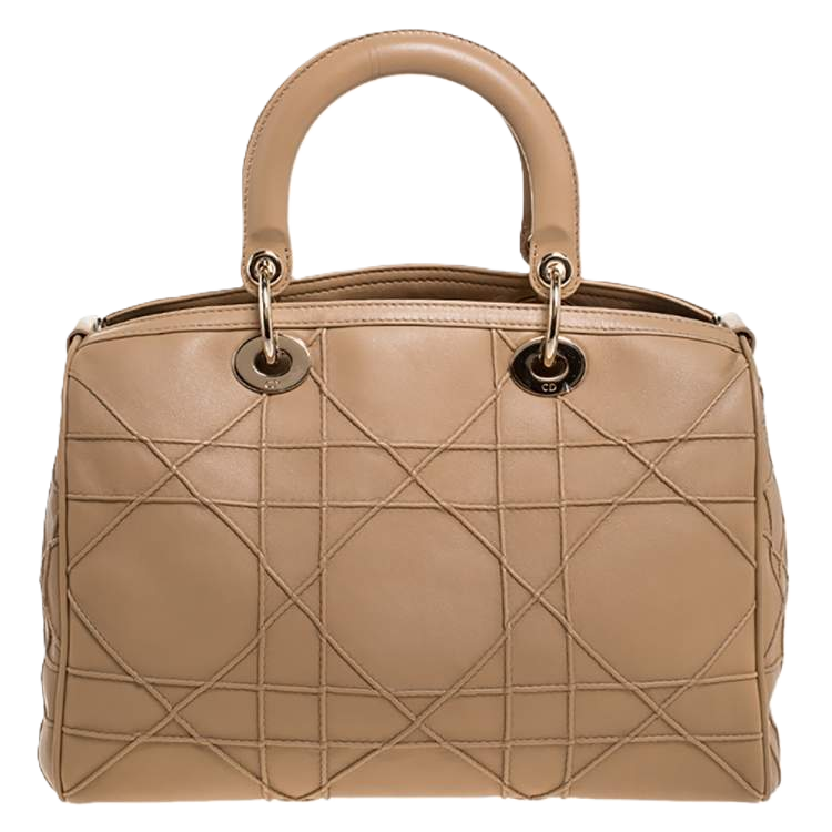 Women pre loved Christian Dior Beige Cannage Quilted Leather Granville Polochon Bag