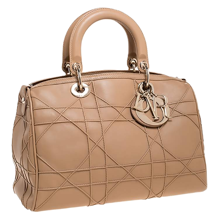 Pre-loved Christian Dior Beige Cannage Quilted Leather Granville Polochon Bag