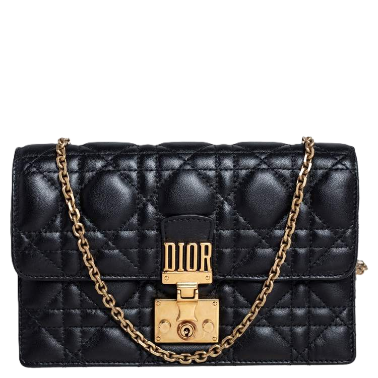 Cannage Black Lambskin Chain Flap Bag