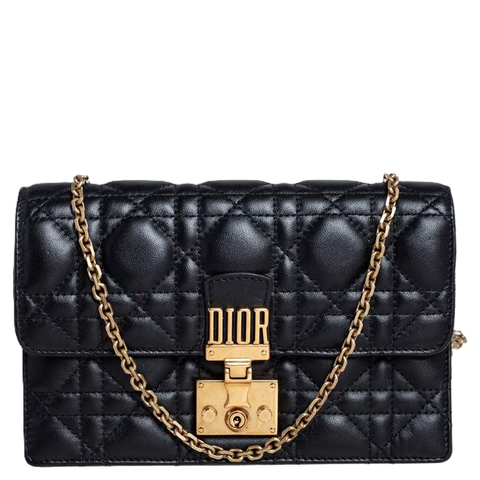 Cannage Black Lambskin Chain Flap Bag