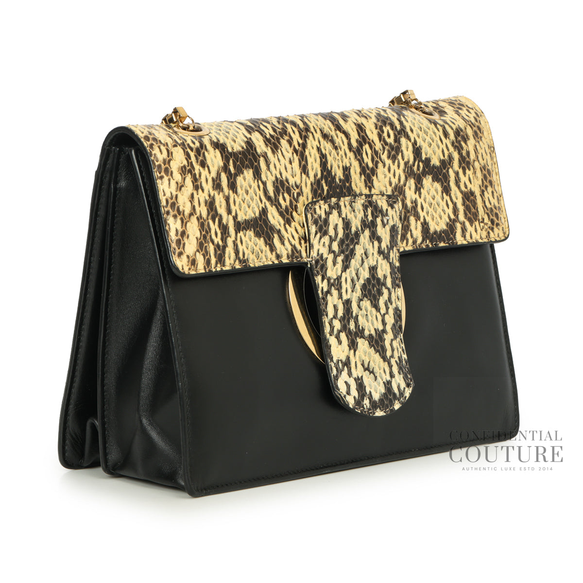 Black Python Flap Bag