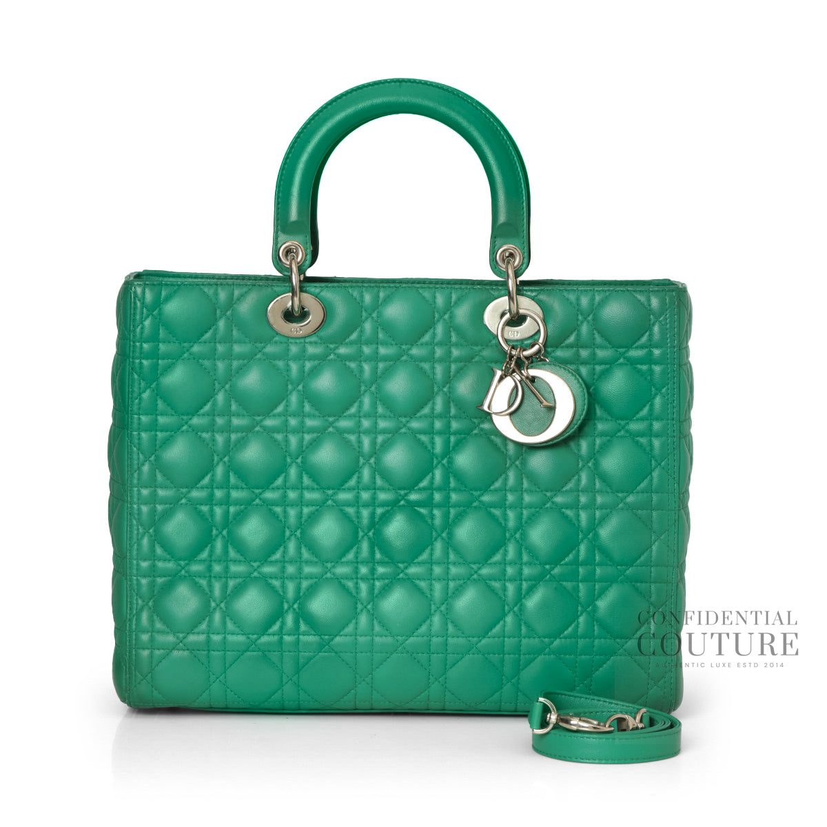 Green Cannage Quilted Lambskin Leather Large Lady Dior Bag