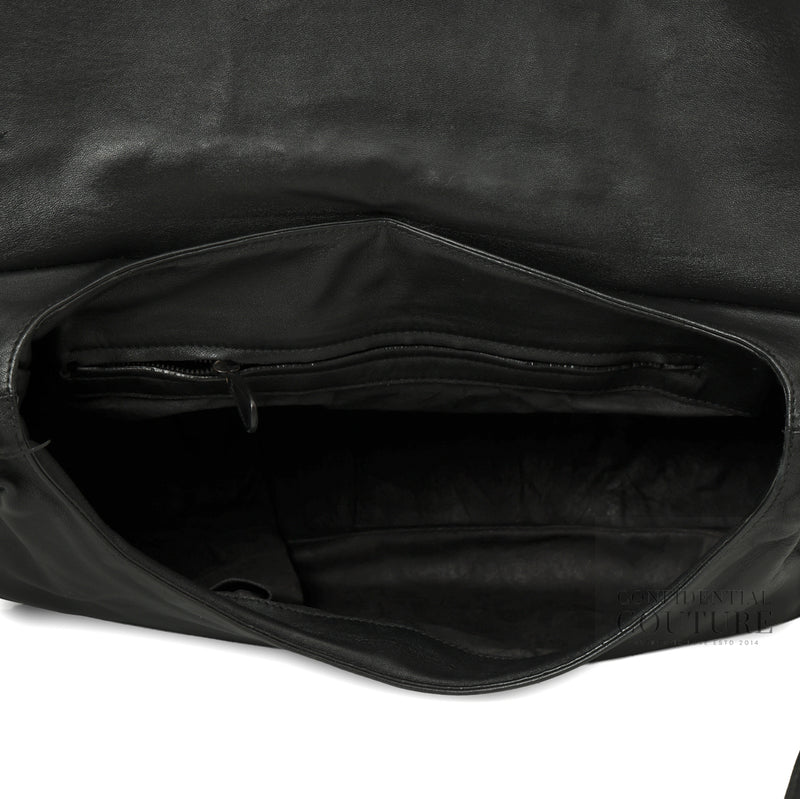 Black Leather Crossbody Messenger Bag