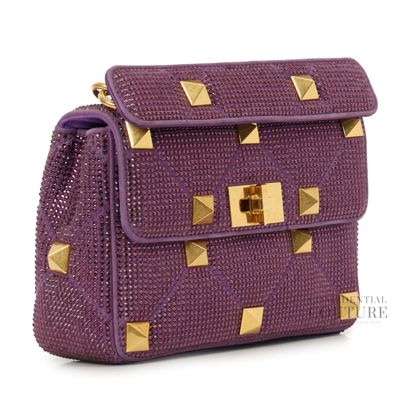 Garavani Roman Stud Medium Chain Bag with Rhinestones
