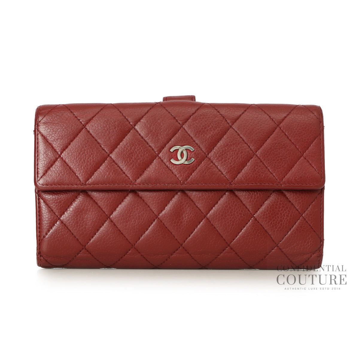 Red Quilted Caviar Leather L Flap Gusset Wallet