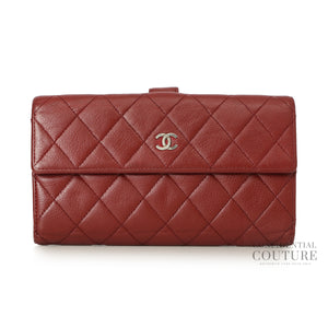Red Quilted Caviar Leather L Flap Gusset Wallet