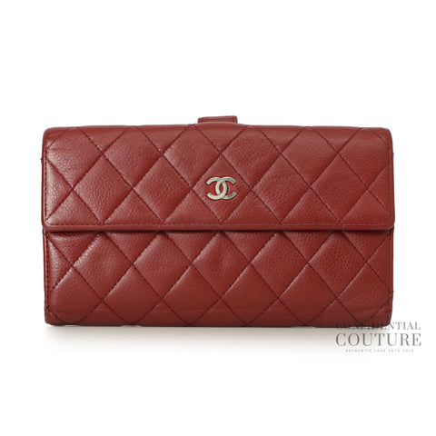 Red Quilted Caviar Leather L Flap Gusset Wallet