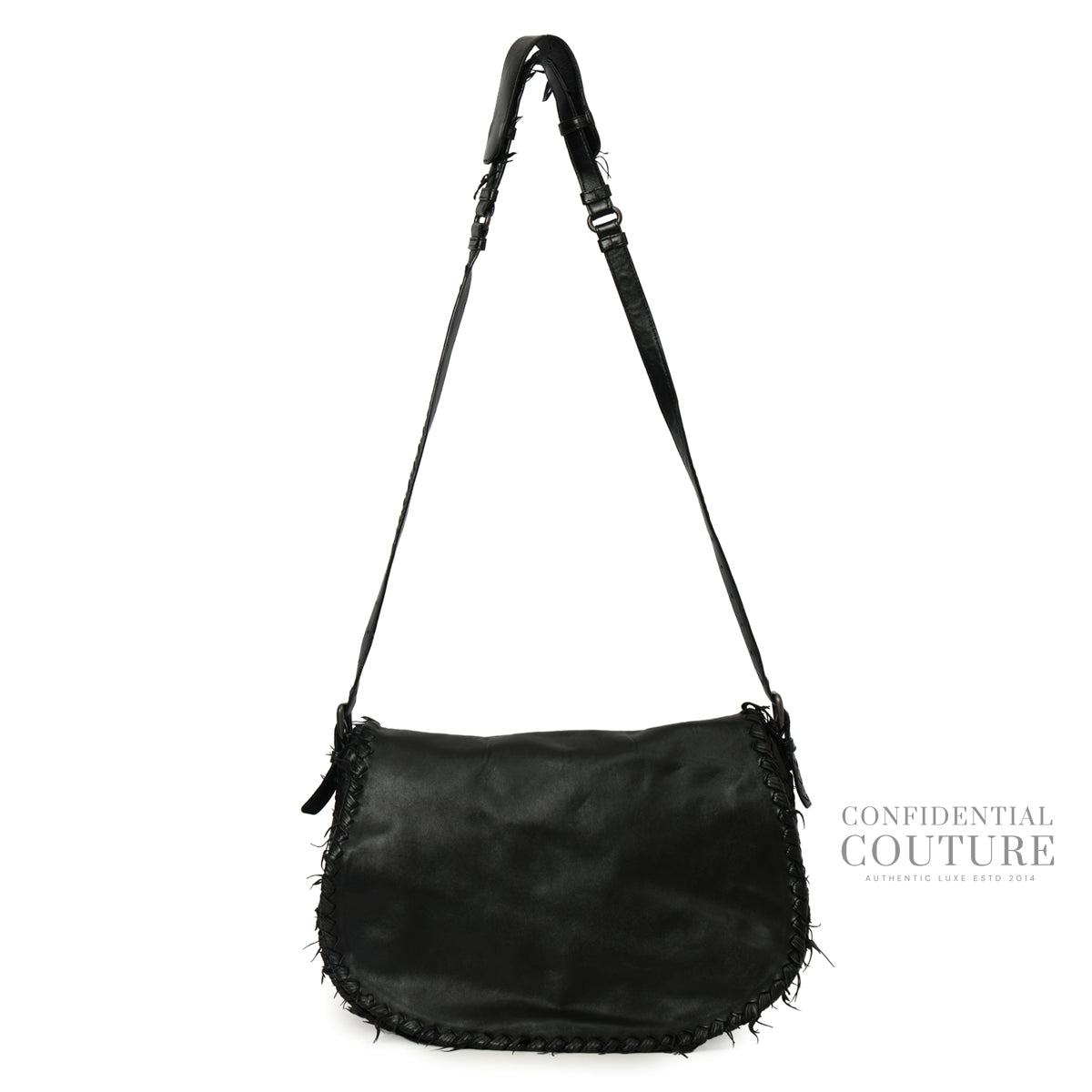 Black Leather Crossbody Messenger Bag