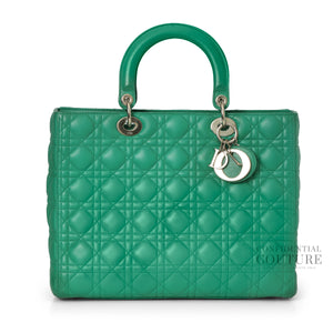 Green Cannage Quilted Lambskin Leather Large Lady Dior Bag