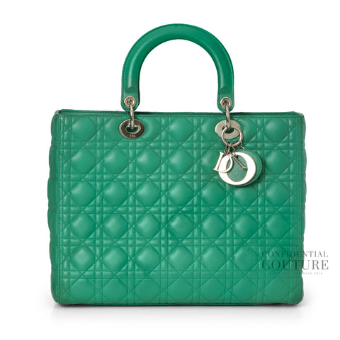 Green Cannage Quilted Lambskin Leather Large Lady Dior Bag