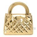 Gold Mirror Calfskin Quilted Mini Kelly Shopper Bag