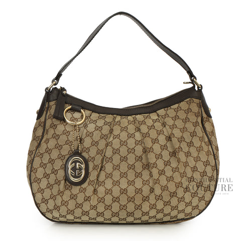 GG Canvas Beige/Ebony Sukey Medium Hobo Bag