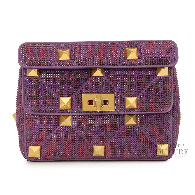 Garavani Roman Stud Medium Chain Bag with Rhinestones