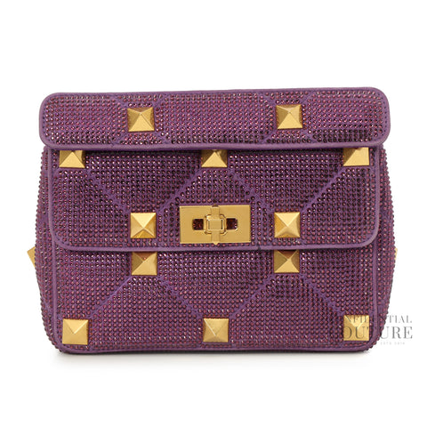 Garavani Roman Stud Medium Chain Bag with Rhinestones