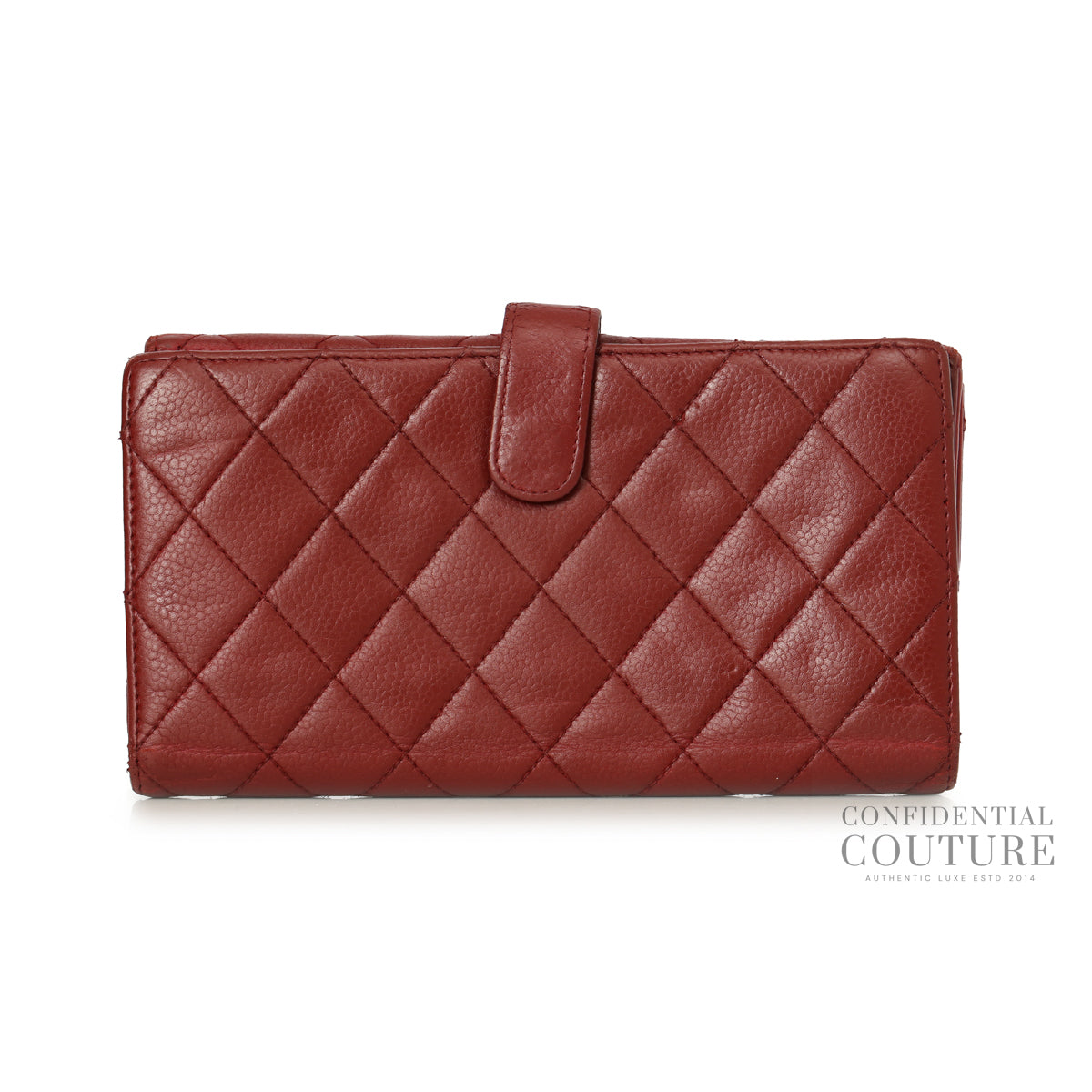 Red Quilted Caviar Leather L Flap Gusset Wallet