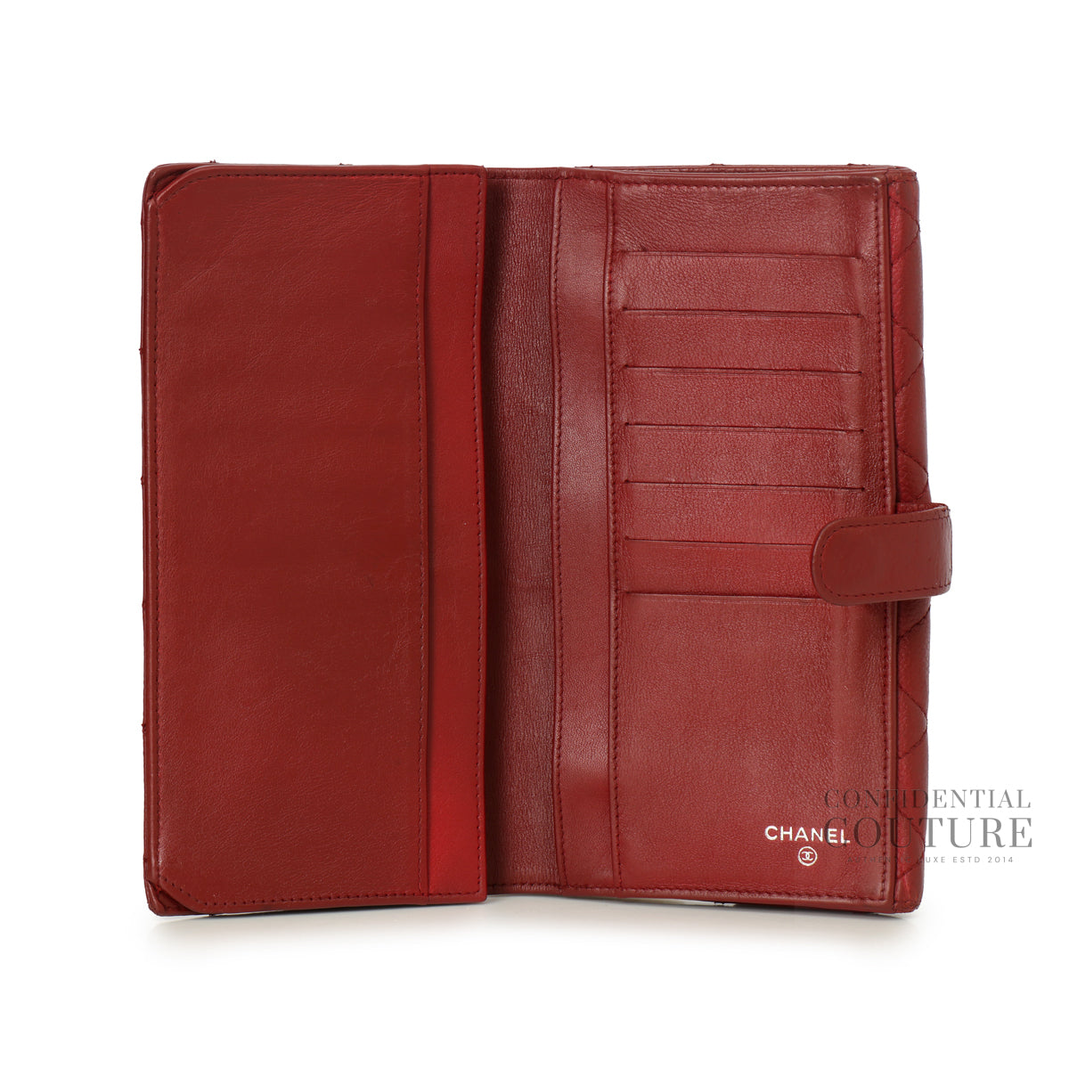 Red Quilted Caviar Leather L Flap Gusset Wallet