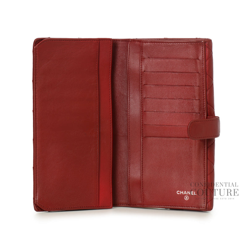 Red Quilted Caviar Leather L Flap Gusset Wallet