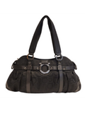 Black Canvas Leather Trims Shoulder Bag