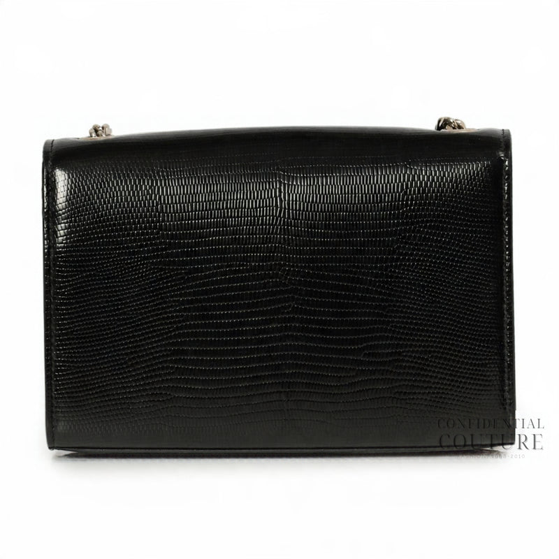 Lizard Embossed Patent Leather Black Small Kate Bag
