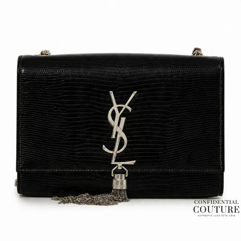 Lizard Embossed Patent Leather Black Small Kate Bag