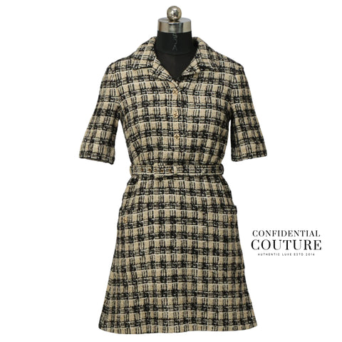 Black/Cream Wool Tweed Dress With Belt | 42