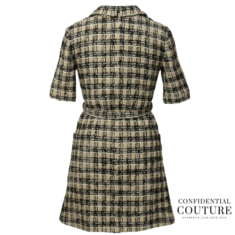 Black/Cream Wool Tweed Dress With Belt | 42