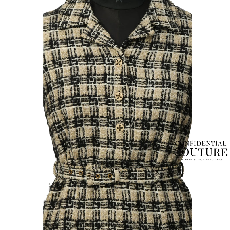 Black/Cream Wool Tweed Dress With Belt | 42