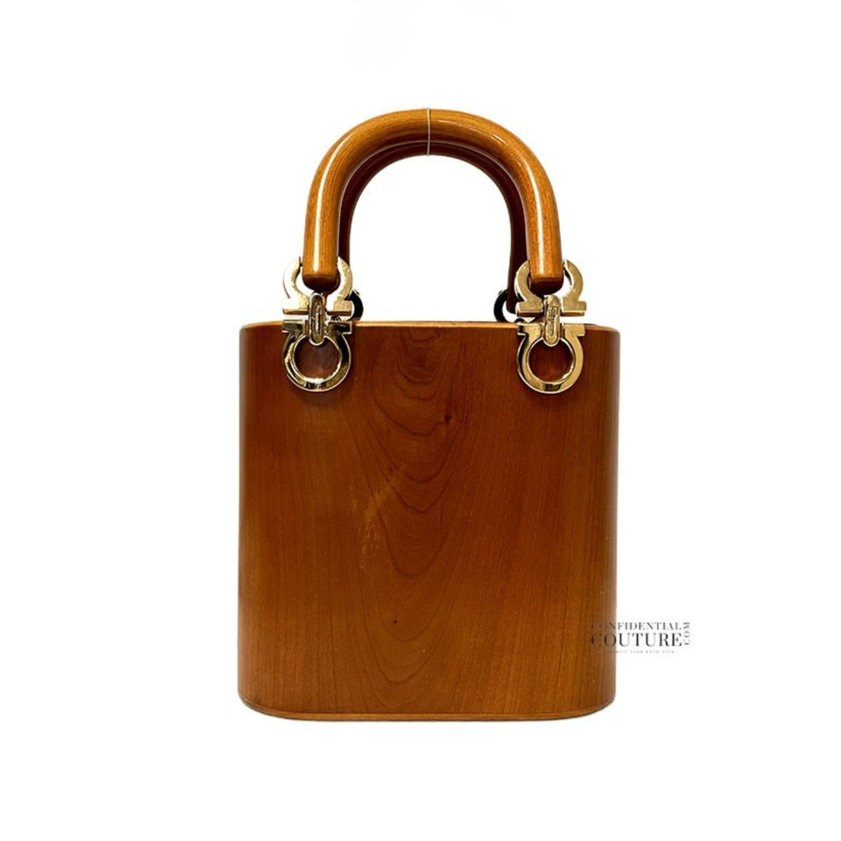 Tan Gancini Wooden Vintage Bucket Bag