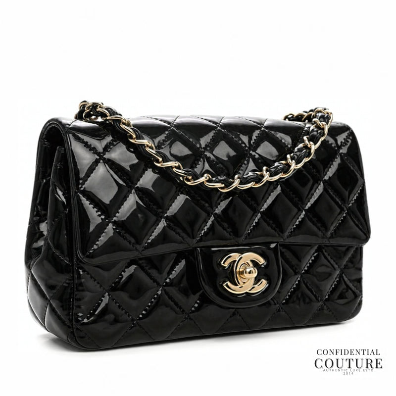 Classic Mini Flap Black Quilted Patent Leather Classic Flap Bag