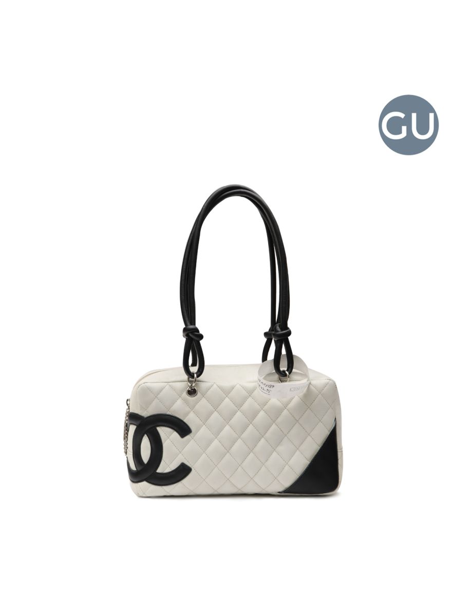 White Quilted Leather Cambon Ligne Bowler Tote Bag