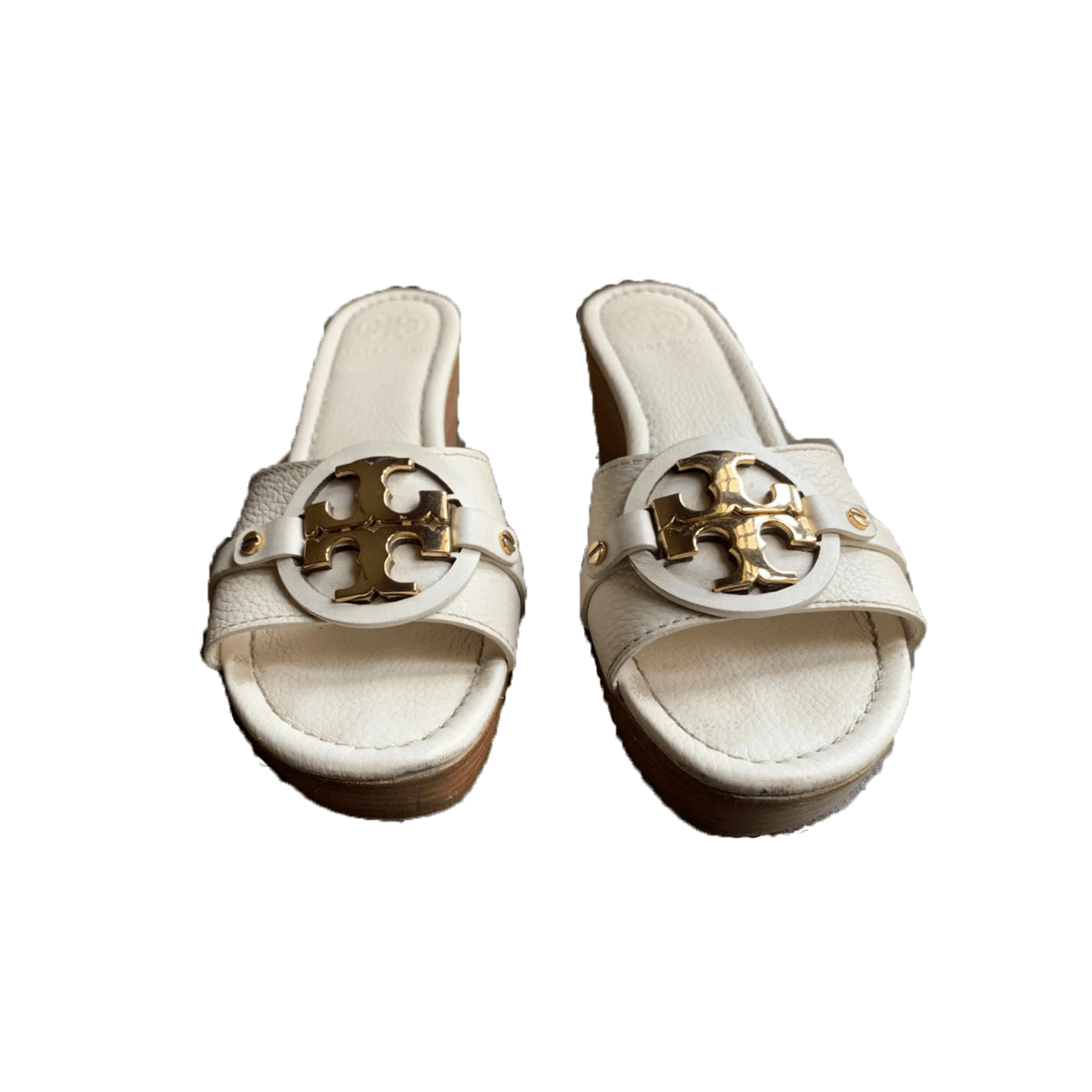 Tory Burch White Leather Selma Wedge Slides Size - 38