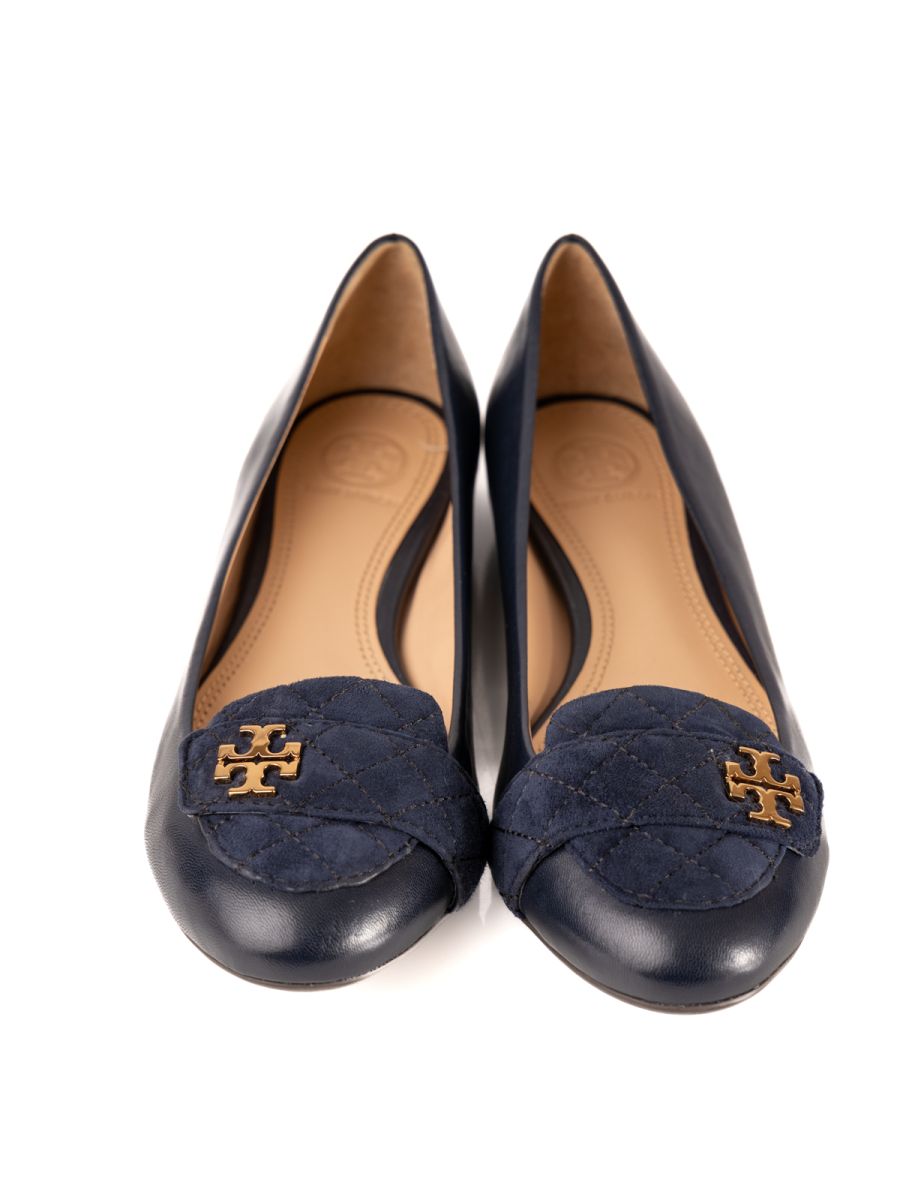 Tory Burch Navy Leather And Suede Trim Ballerinas Size: 8M