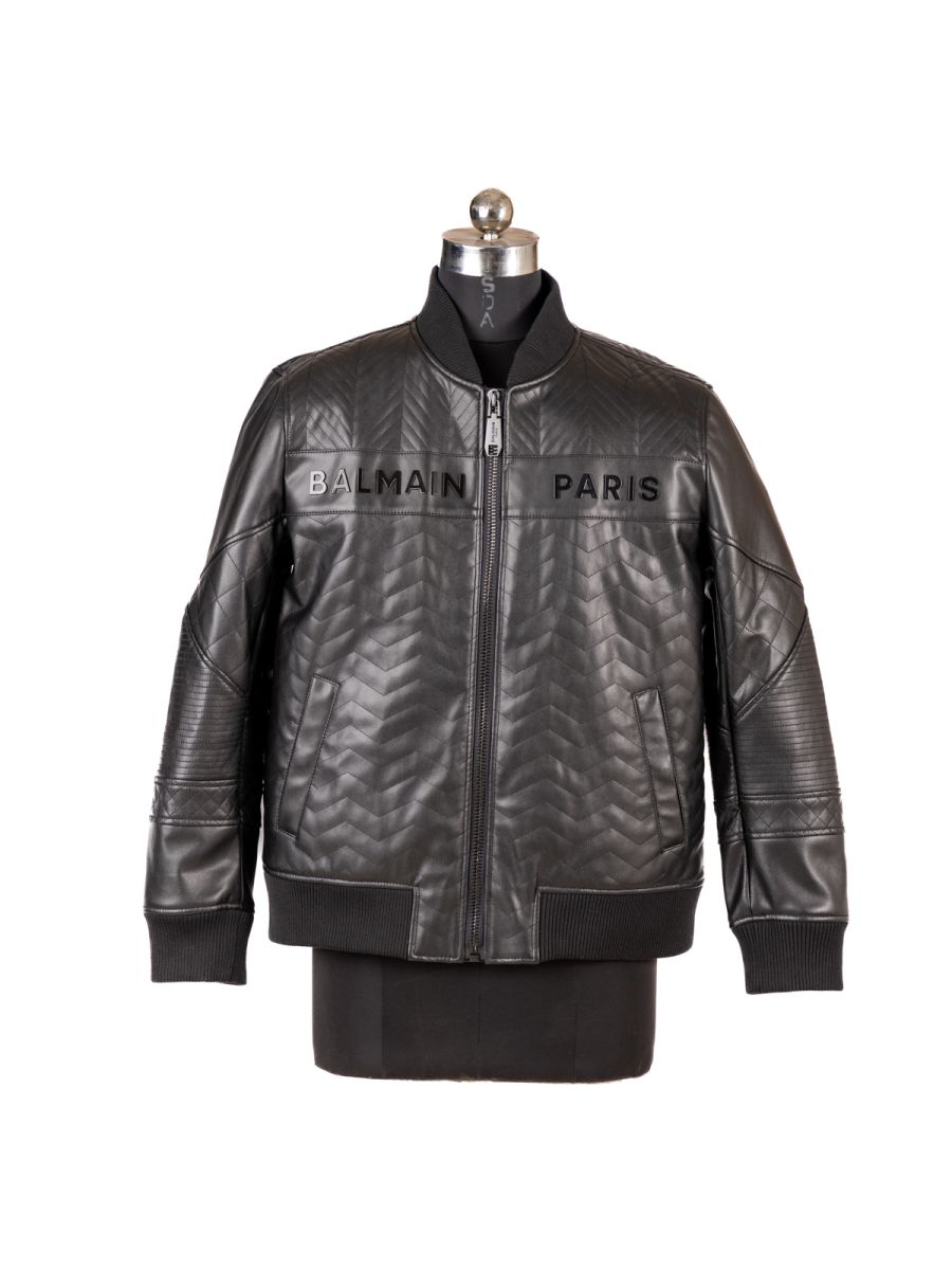 Balmain Paris Black Leather Men's Jacket Size-XL