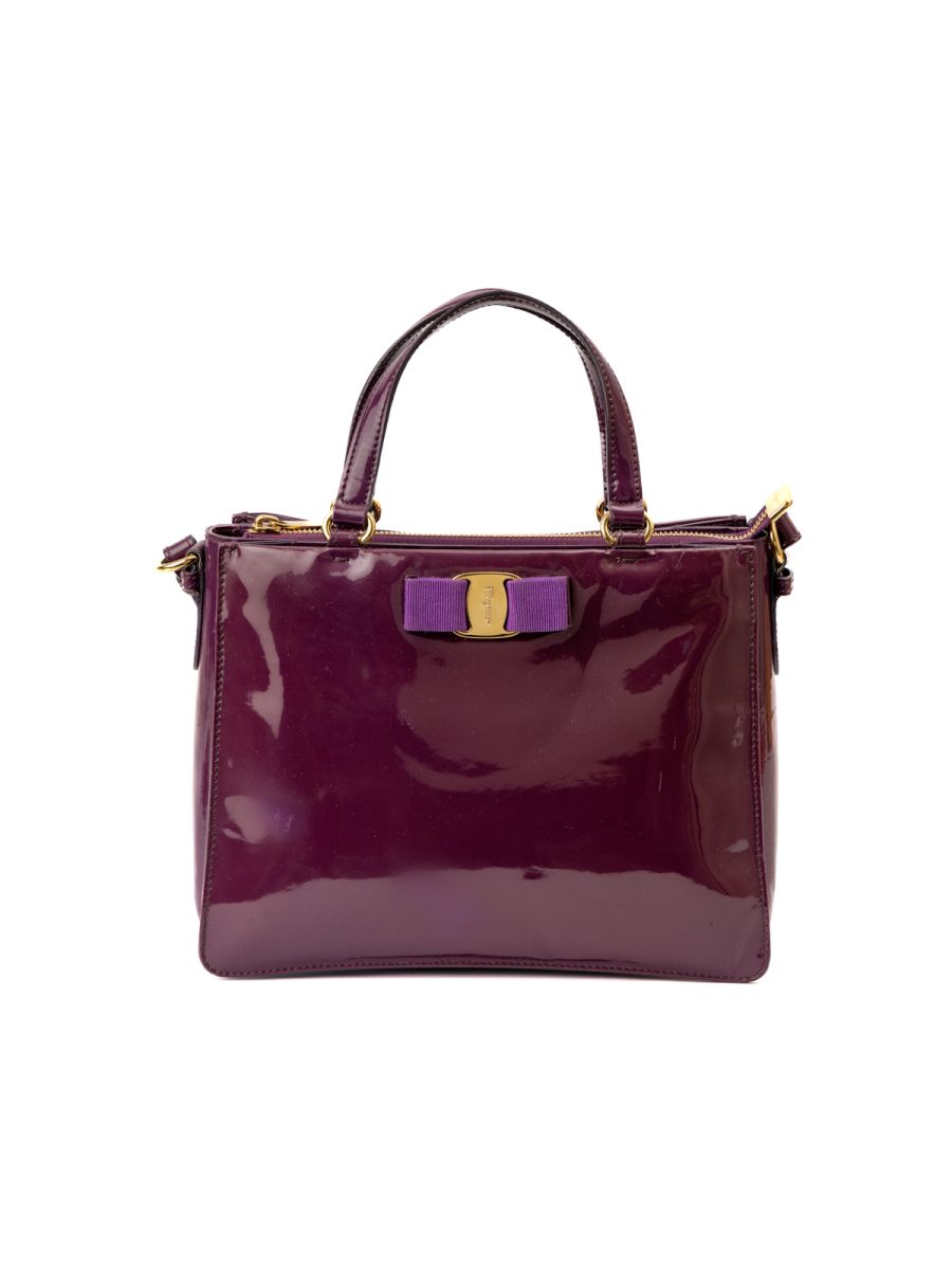 Salvatore Ferragamo Purple Vara Ginny Patent Leather Crossbody Bag Small
