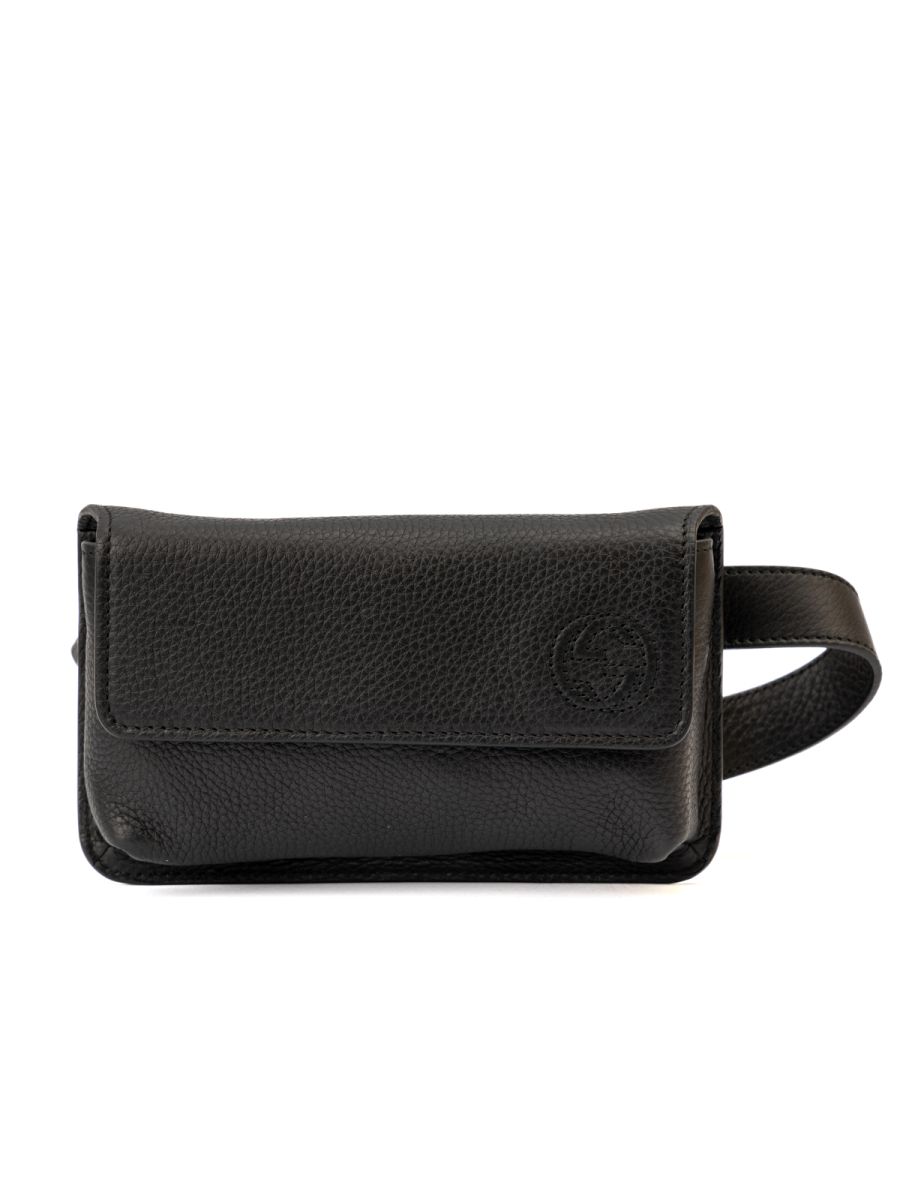 Gucci Pebbled Calfskin Soho Flap Belt Bag Black One Size