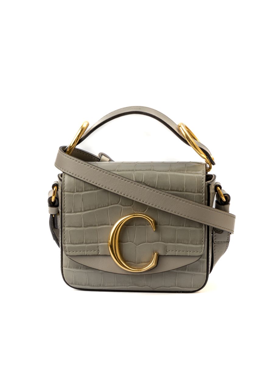 Chloe Mini C Grey Croc Embossed Bag