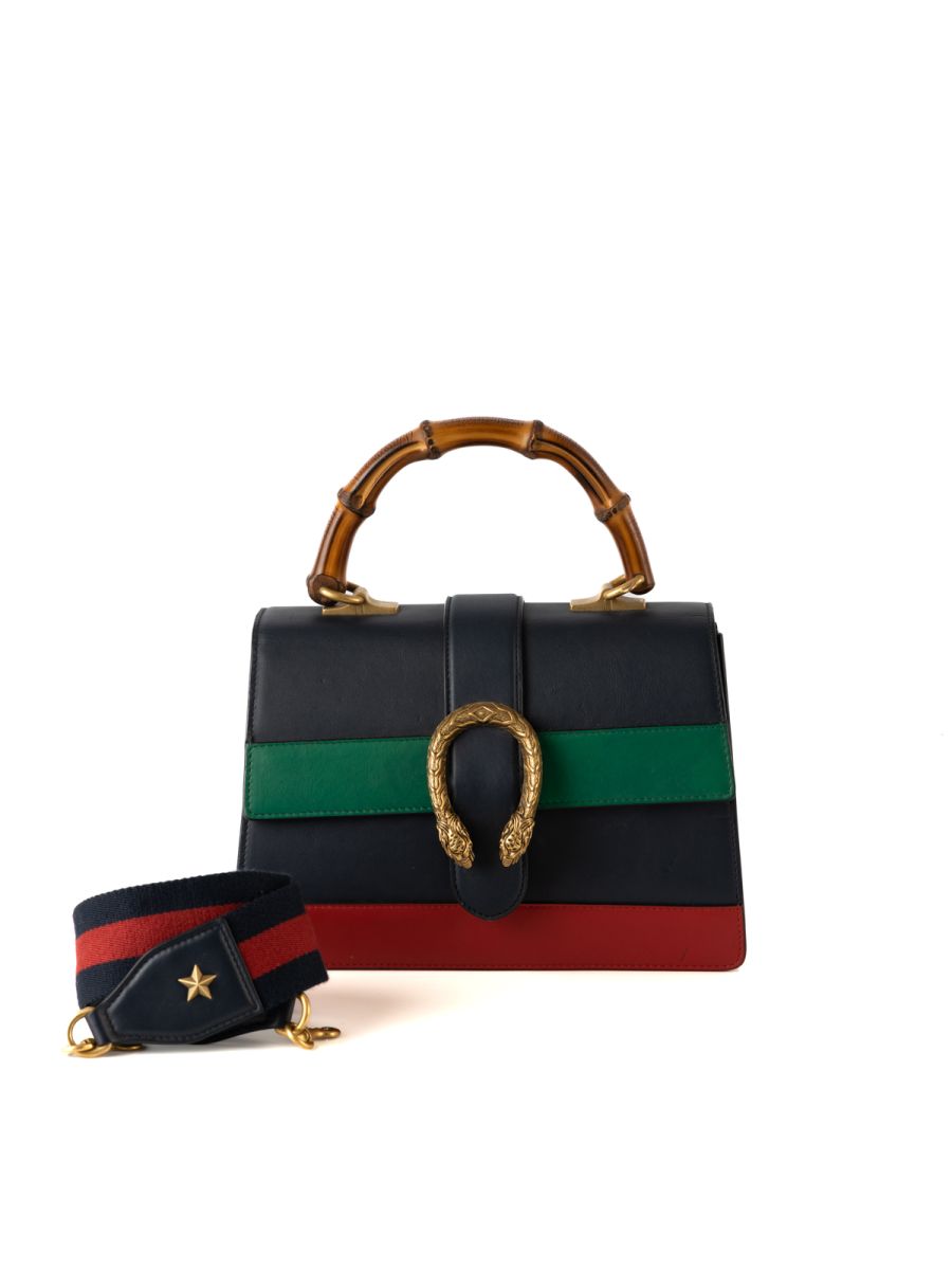 Gucci Tri Color Leather Medium Dionysus Bamboo Top Handle Bag