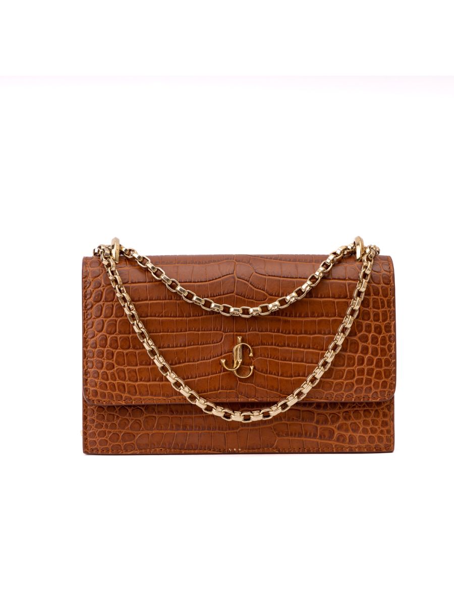Jimmy Choo Bohemia Reptilian Embossed Clutch with Chain Strap Small