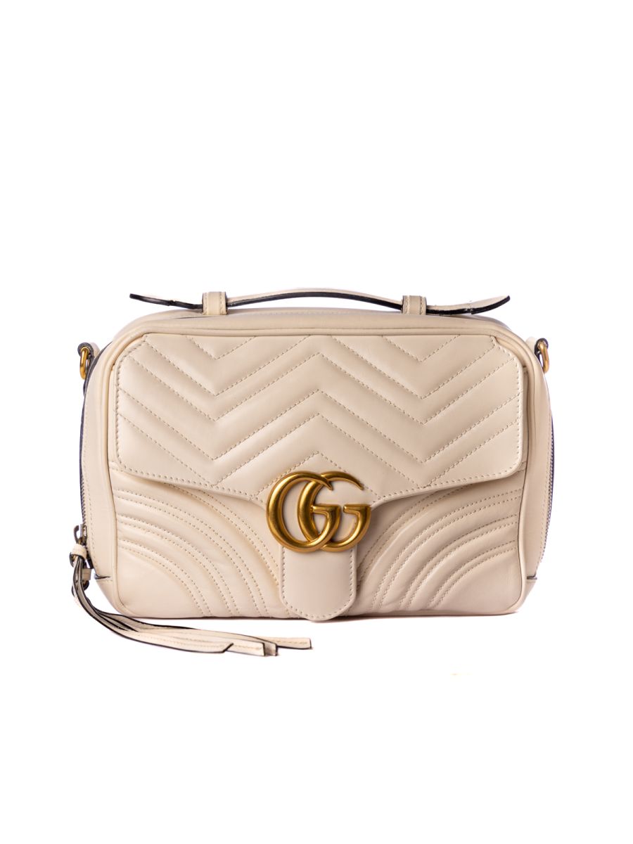 Gucci GG Marmont Sylvie Web white Crossbody Bag Medium