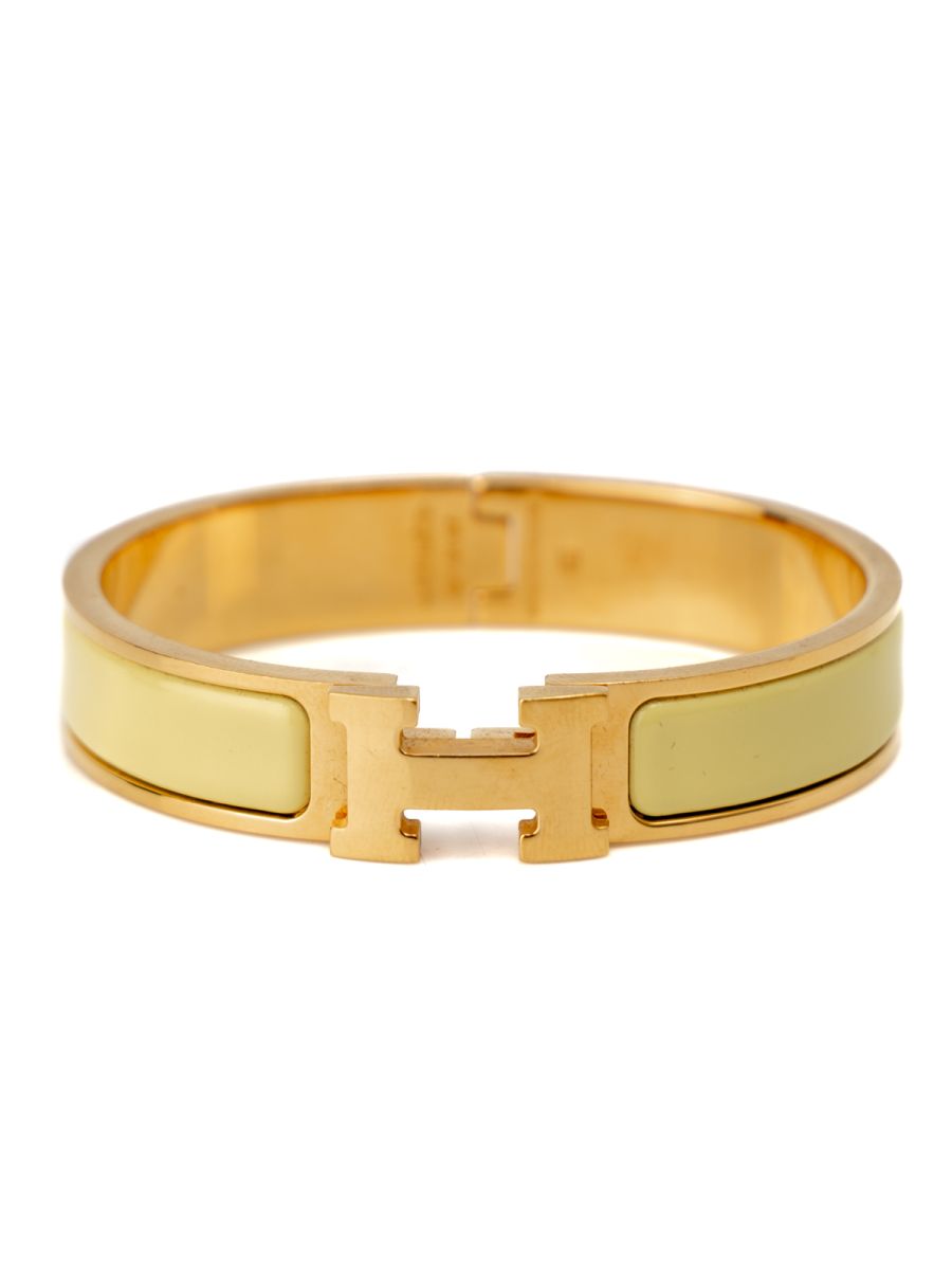 Hermes Clic H Narrow Yellow Enamel Rose Gold Bracelet Small