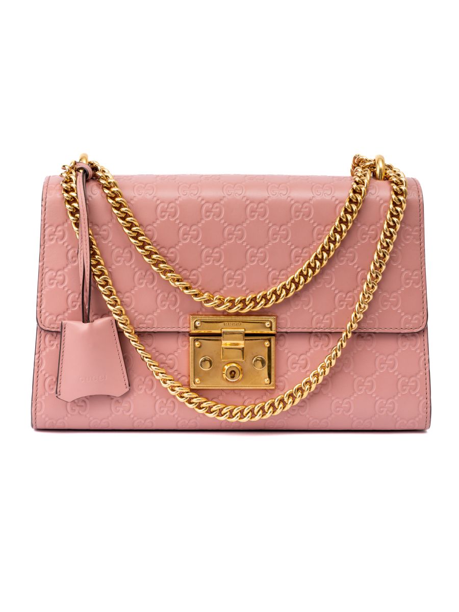 Gucci Pink Gussissima Leather Padlock Medium Shoulder Bag