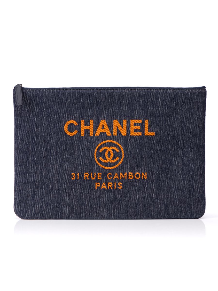Chanel Denim Deauville Orange Logo Small O Case Bag Pouch One Size