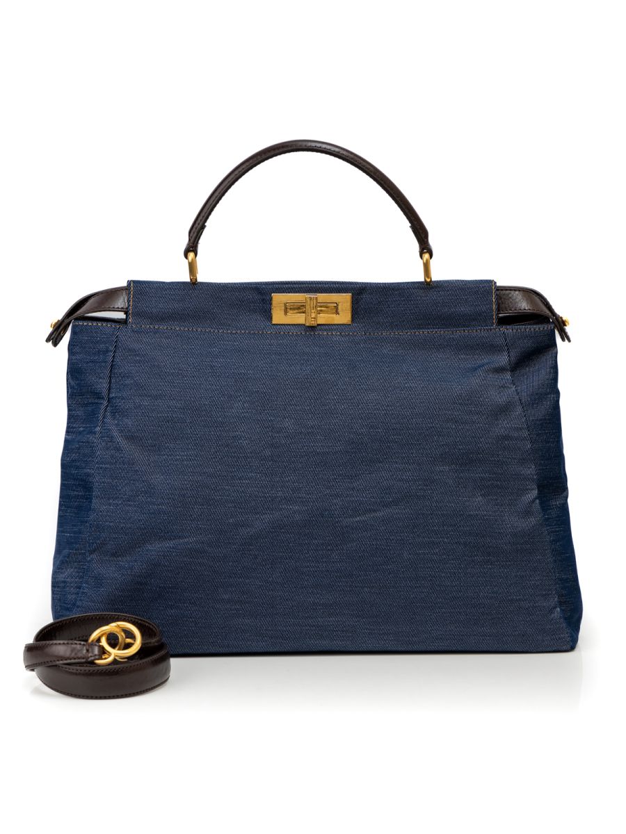 Fendi Blue Denim Large Peekaboo Top Handle Bag