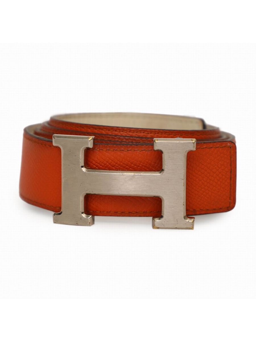 Hermes White/Orange Buckle And Reversible Belt