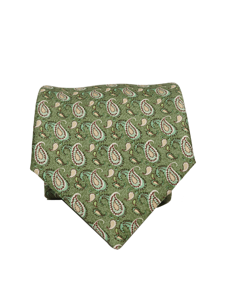 Hermes Green Paisley Print Silk Tie
