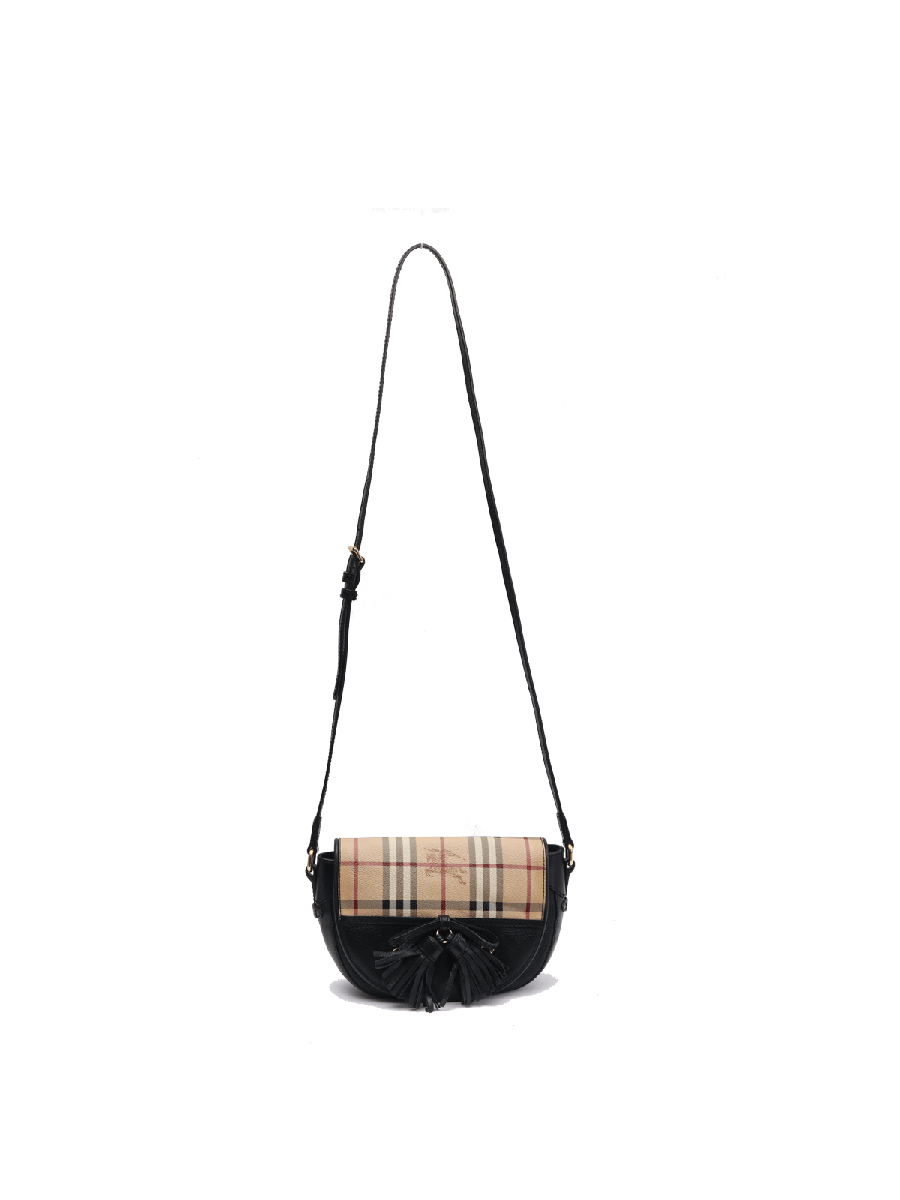 Burberry Black Checked Leather Tassel Sling