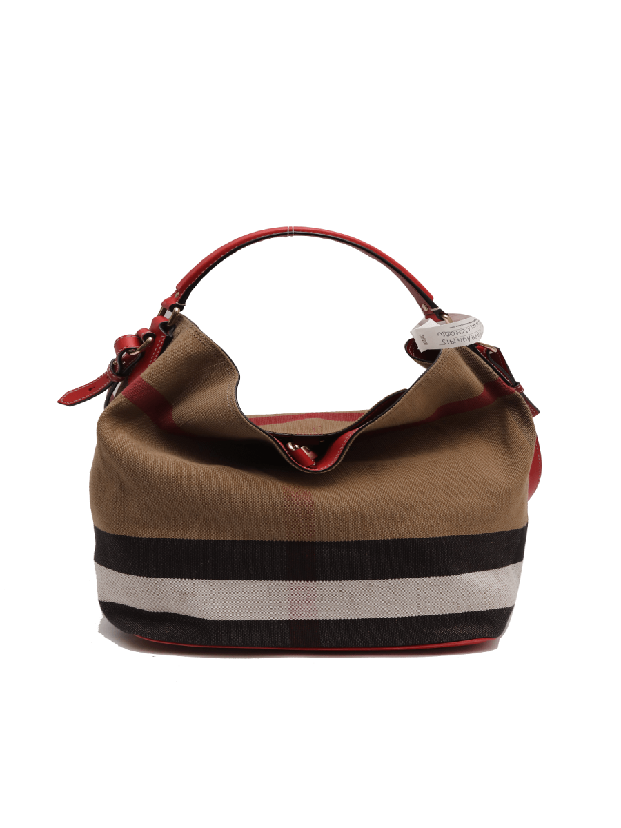 Burberry Ashby Cadmium Red Canvas Check Tote