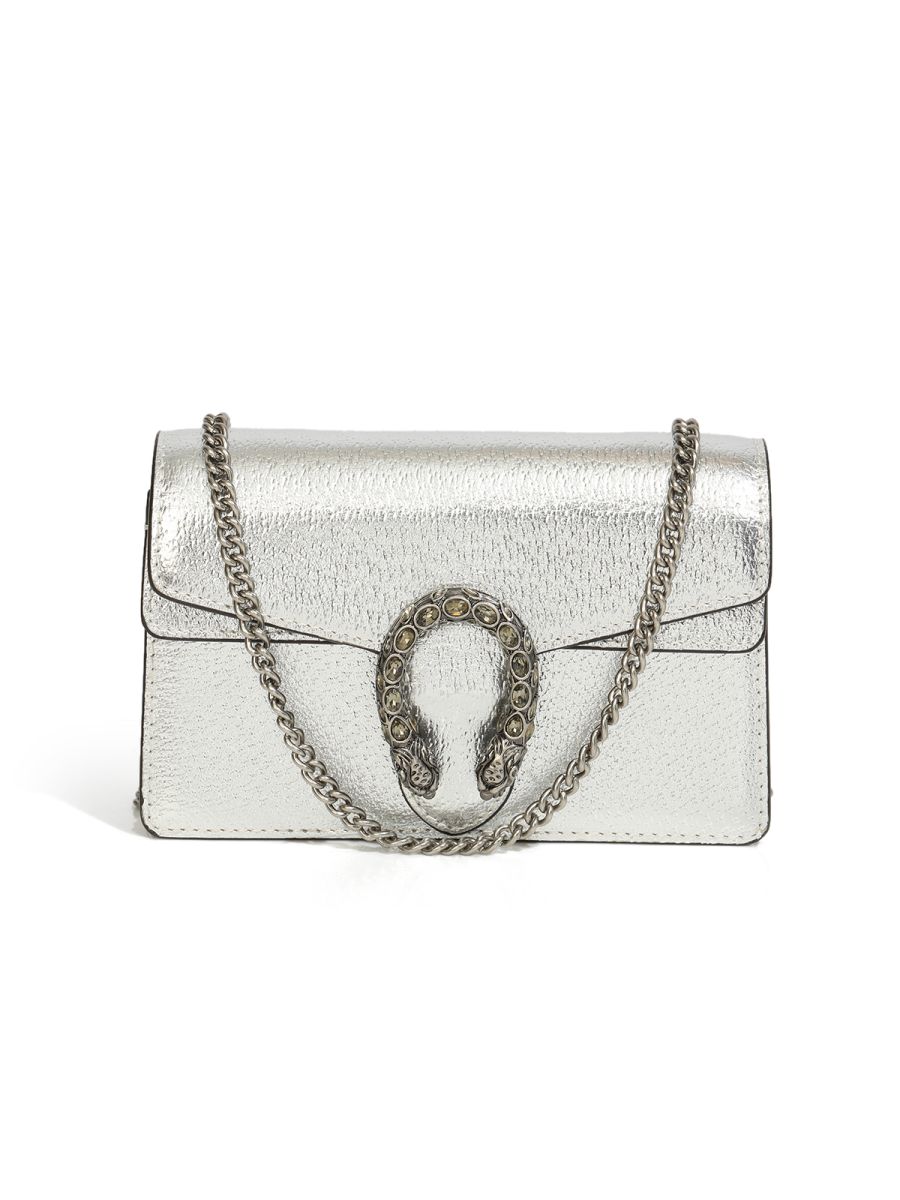 Gucci Dionysus Supermini Silver Lame Leather Crossbody Bag