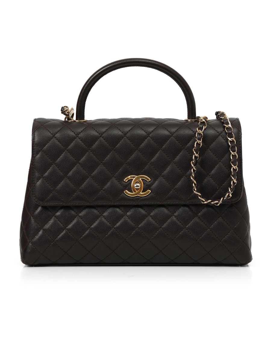 Chanel Brown Caviar Leather Maxi Coco Top Handle Bag Medium